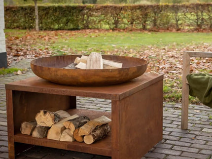 Esschert Feuerschale mit Holzlagerung 60 cm Rust