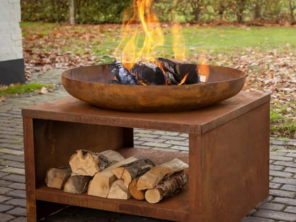 Esschert Feuerschale mit Holzlagerung 60 cm Rust