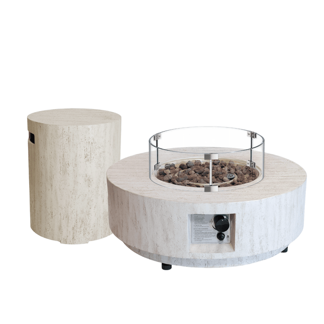 Happy Cocooning Feuertisch-Set Estate 76 Travertin