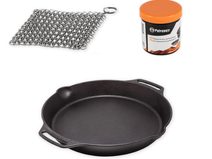 Pakketdeal Petromax Skillet met handvaten 15 cm + rvs scrub + onderhoudswax